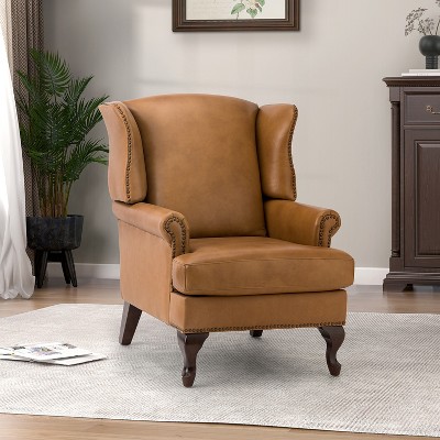 Helmuth Wooden Upholstery Genuine  Leather Armchair for livingroom | KARAT HOME