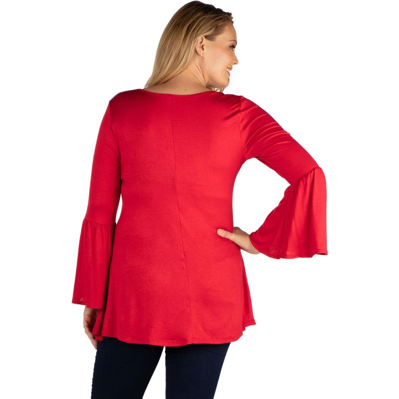24seven Comfort Apparel Womens Long Bell Sleeve Flared Plus Size Tunic Top, 3 of 6