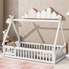 CAVINAS Twin/Full Size Bed Frame with Tent-Shaped Roof & Guardrails,Modern Floor Bed for Kids Room,Bedroom - 2 of 4