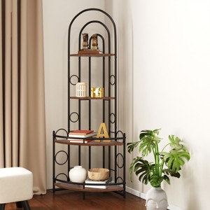 Arched Metal Corner Console Bookshelf,Plant Stand with Wood Shelves,Freestanding 4-Tier Small Spaces Storage Display Shelf-Baofuwish - 1 of 4