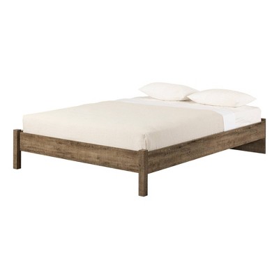 Weathered Oak Queen Platform Bed with Slats and Headboard
