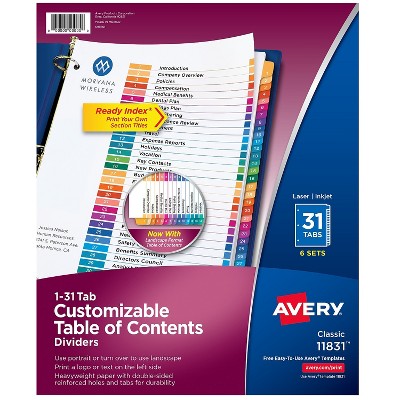 Avery Pre-printed 31-tab Numeric Dividers Customizable 11831 : Target