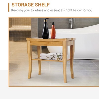Natural Bamboo Wood Spa Shower Bench with Storage Shelf