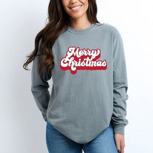 Simply Sage Market Women's Retro Merry Christmas Long Sleeve Garment Dyed Tee - 1 of 4