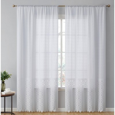 HLC.ME Monaco Decorative Ombre Lace Semi Sheer Light Filtering Rod Pocket Window Treatment Curtain Drapery Panels - Set of 2