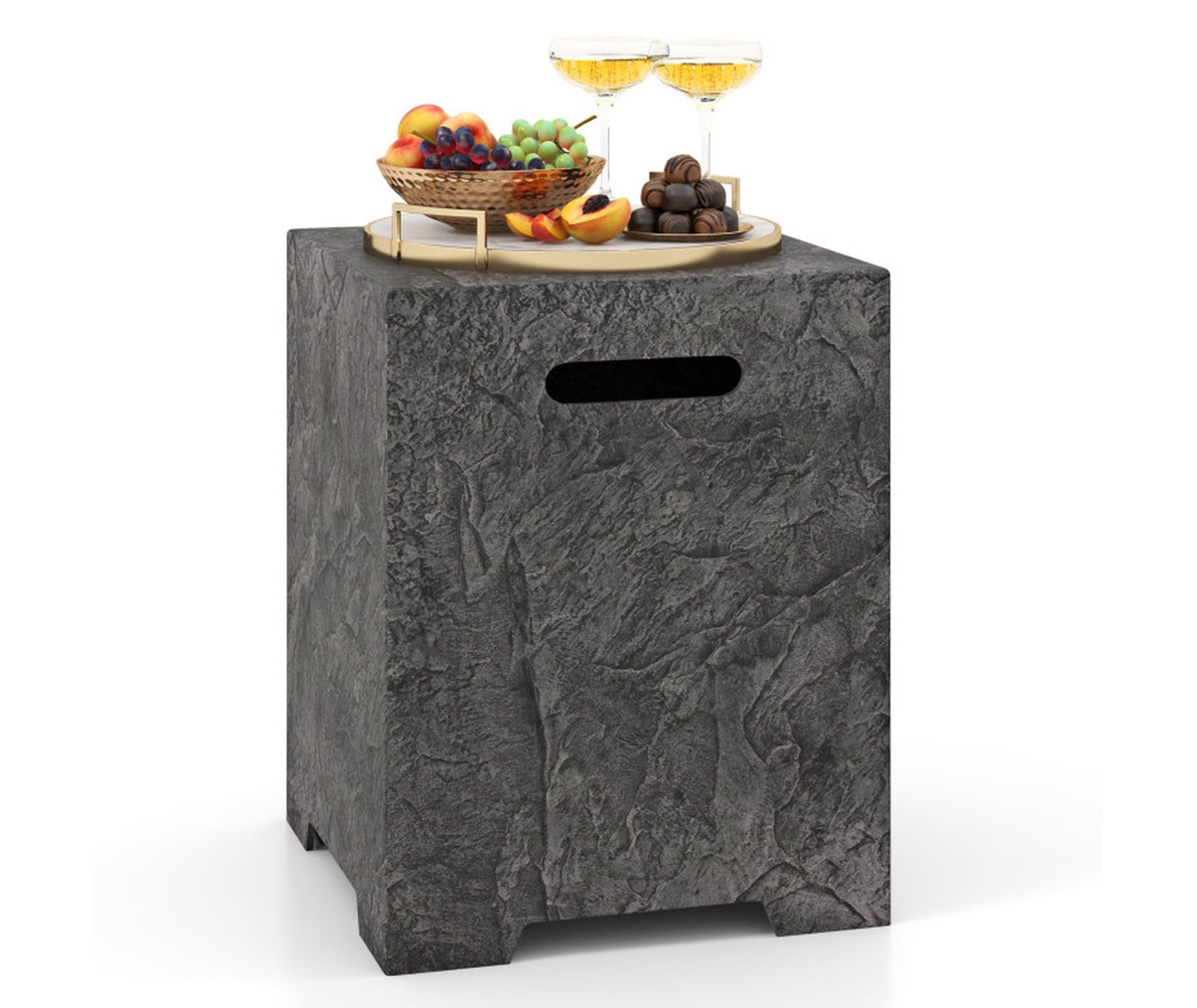 16 Inch Propane Tank Cover Table Outdoor Gas Tank Storage Hideaway Side Table with Rain Cover, Gray