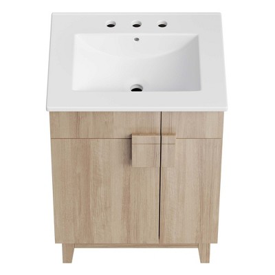 Miles 24" White Oak Bathroom Vanity with Ceramic Top