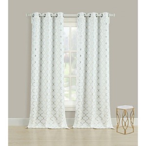 Kate Aurora 2 Pack Cotton Blend Shabby Metallic Quatrefoil Lattice Ultra Luxurious Grommet Top Window Curtain Panels - 1 of 2