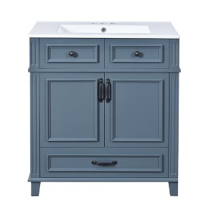 YOOCOZZ Wooden Retro Bathroom Vanity with Ceramic Sink, Storage Cabinet and Drawers - 1 of 4