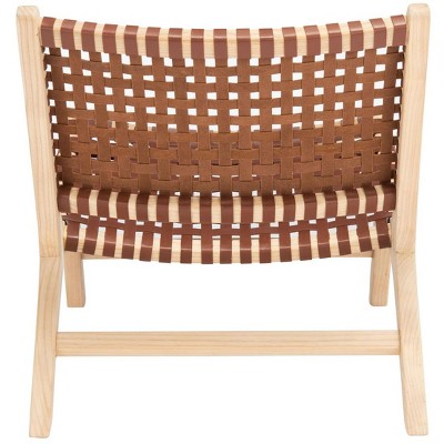 Luna Cognac Leather and Natural Wood Woven Accent Chair