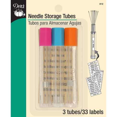 Dritz Needle Storage Tubes For Up To 2-1/4 Needles 3 Tubes And 33 Labels  Orange Pink And Blue : Target