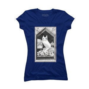 Junior's Design By Humans Ghost cat the Keeper of the Crypt By runcatrun T-Shirt - 1 of 2