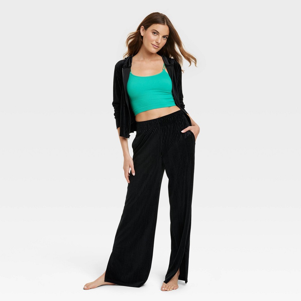 Women's Velvet Lounge Pajama Pants with Slit - Colsie™ Black 