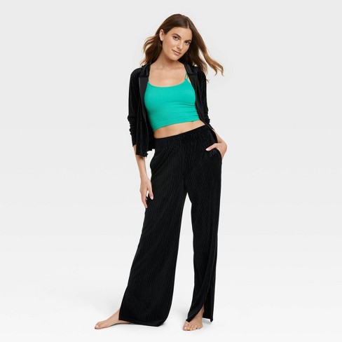 Women's Velvet Lounge Pajama Pants With Slit - Colsie™ Black Xs
