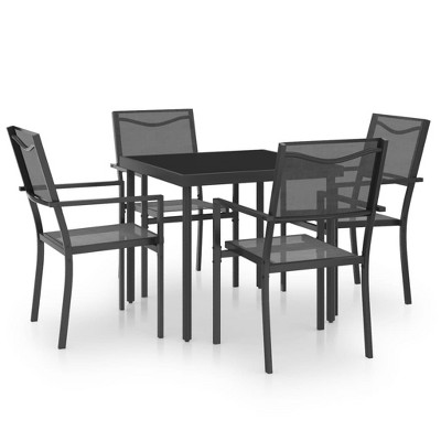 vidaXL 3-Piece Patio Dining Set with Powder-Coated Steel Frame, Textilene-Upholstered Chairs, Square Tempered Glass Table - Black/Anthracite