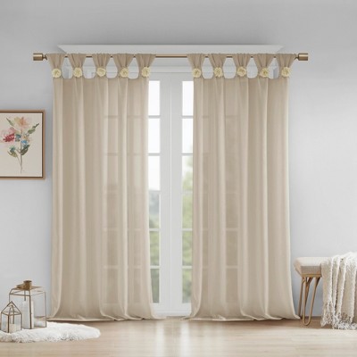 Flower Tab Top Solid Window Panel, Lightweight Faux Linen Semi-Sheer Fabric Light Filtering Curtain For All Decor Styles, Valentine's Day Gifts