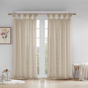 Flower Tab Top Solid Window Panel, Lightweight Faux Linen Semi-Sheer Fabric Light Filtering Curtain For All Decor Styles, Valentine's Day Gifts - 1 of 4