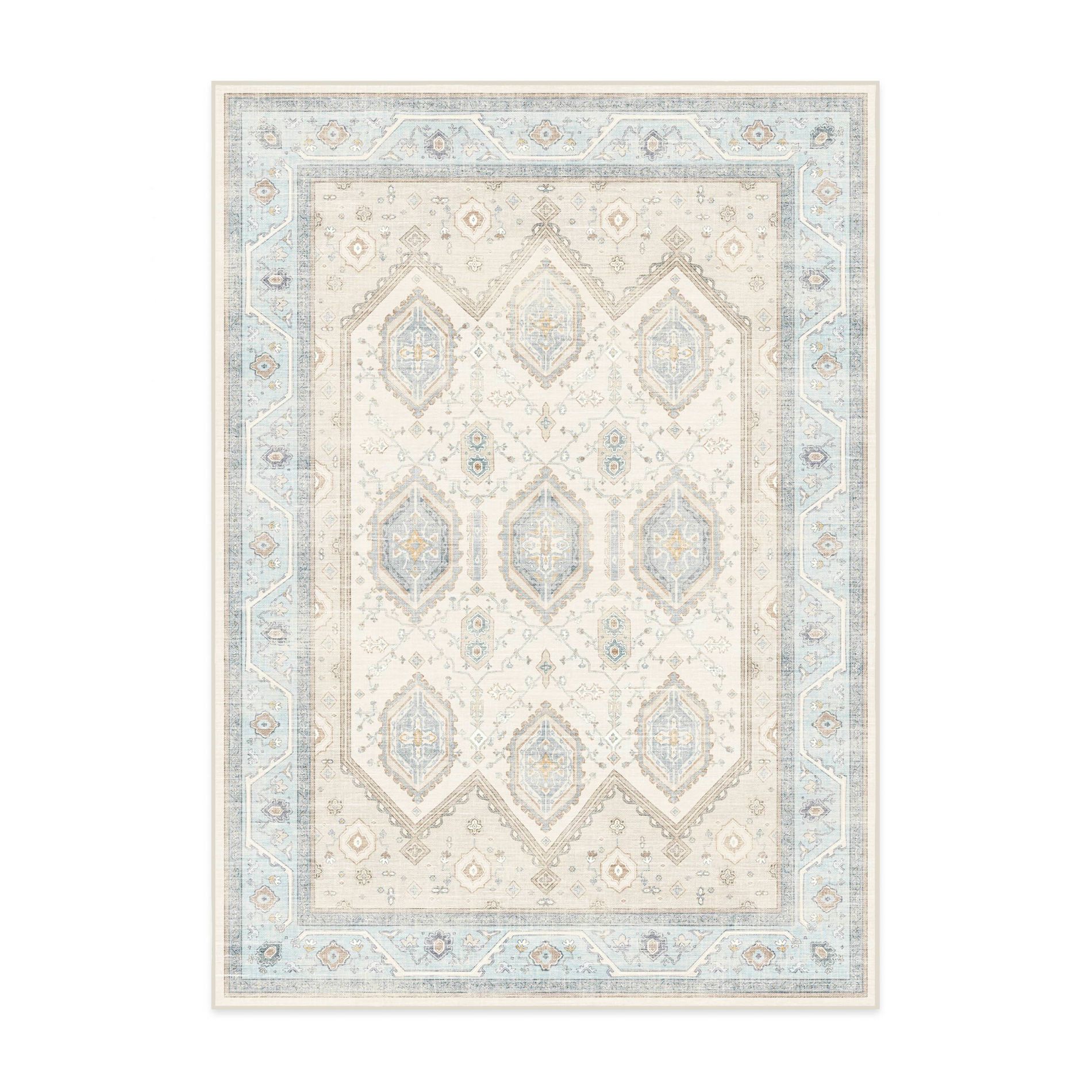 Ruggable 5'x7' Washable Bridgerton Crown Affair Opal Area Rug Ivory/Blue
