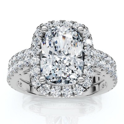 Pompeii3 Ceritified 2.90Ct Cushion Diamond Engagement Ring Set 14k Gold or Pt Lab Created