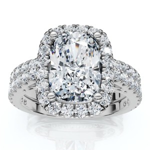 Pompeii3 Ceritified 2.90Ct Cushion Diamond Engagement Ring Set 14k Gold or Pt Lab Created - 1 of 4