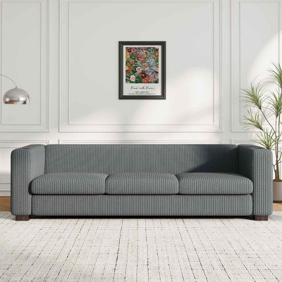 3 Seater Sofa for Living Room, Couch with USB Ports and Cup Holders, Solid Wood Frame Sofa with Plush Cushions and Tapered Legs-Coolbibila