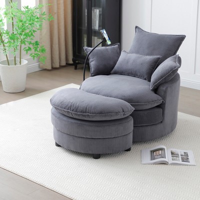 GDFStudio Buck Modern 360° Swivel Corduroy 36"W Chair with Storage Ottoman
