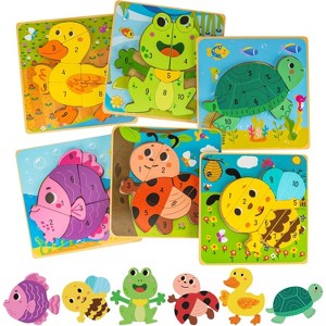 deli Wooden Toddler Puzzles, 6 Pcs Animals Puzzles for Toddler, Montessori Preschool Educational Learning Toys Make a Great Gifts for 1-5 Year Olds - 1 of 4