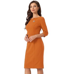 INSPIRE CHIC Women's 3/4 Sleeve Split Neck Wear to Work Business Sheath Dresses - 1 of 4