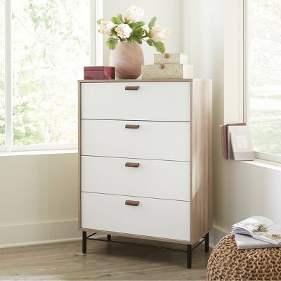 Anda Noor 4 Drawer Chest Sky Oak - Sauder: Modern Storage with Metal Runners & Safety Stops