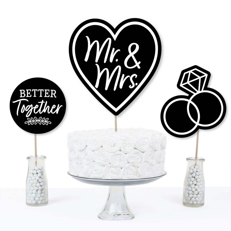 Big Dot of Happiness Mr. and Mrs. - Black and White Wedding or Bridal Shower Centerpiece Sticks - Table Toppers - Set of 15, 3 of 8