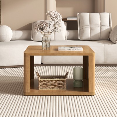 30.8" Modern Square Coffee Table, 2 Tier Center Table with Open Storage, Accent Coffee Table Nightstand for Living Room Bedroom Office