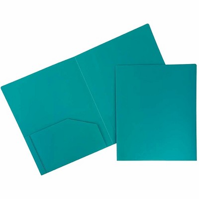 JAM Paper Heavy Duty Plastic Two-Pocket School Folders Teal Blue OX57401D