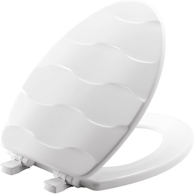 Never Loosens Elongated Sculptured Basket Weave Enameled Wood Toilet Seat with Easy Clean White - Mayfair by Bemis