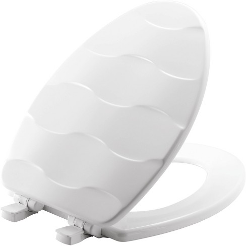 Never Loosens Elongated Sculptured Basket Weave Enameled Wood Toilet Seat with Easy Clean White - Mayfair by Bemis - image 1 of 4