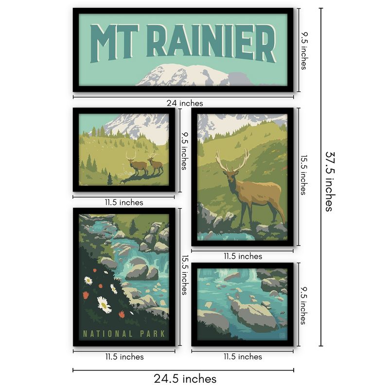 Americanflat Mount Rainier National Park Elk 5 Piece Grid Wall Art Room Decor Set - Vintage landscape Modern Home Decor Wall Prints, 3 of 6