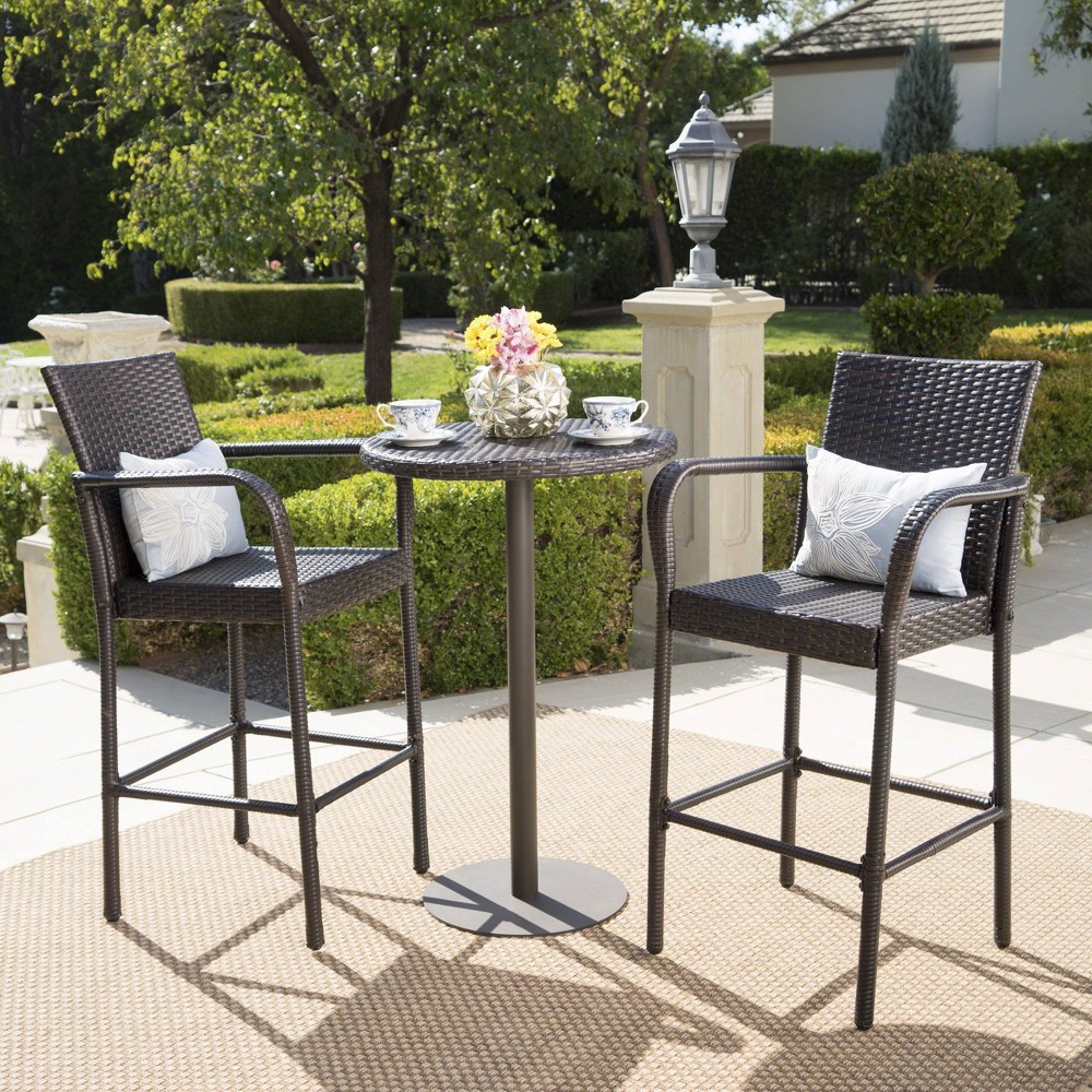 Photos - Garden Furniture Stella 3pc Wicker 26" Round Bar Set Multibrown - Christopher Knight Home