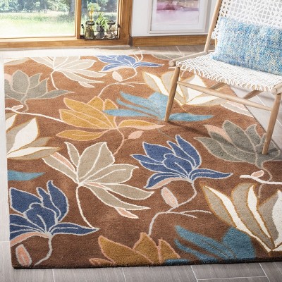 Handmade Brown and Multicolor Wool and Viscose Area Rug