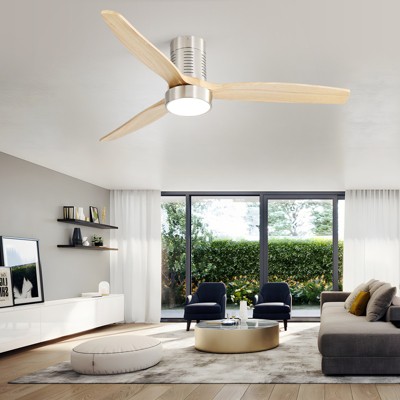 Modern Flush Mount Ceiling Fan 52'' Low Profile Ceiling Fan with Lights and Remote 3 Wood Blades Dimmable LED Reversible DC for Kitchen Bedroom
