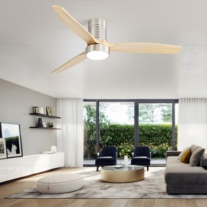 Modern Flush Mount Ceiling Fan 52'' Low Profile Ceiling Fan with Lights and Remote 3 Wood Blades Dimmable LED Reversible DC for Kitchen Bedroom - 1 of 4