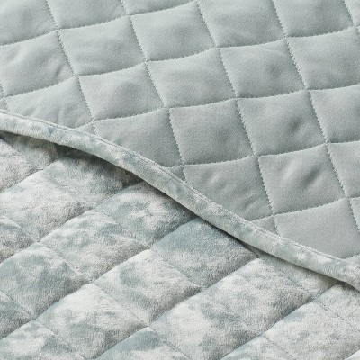 Full Light Teal Green Velvet Diamond Stitch Quilt