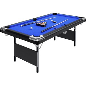 6ft Folding Pool Table, Portable Billiard Table with Adjustable Height, Game Table for Game Room, Man Cave & Basement, Blue - 1 of 4