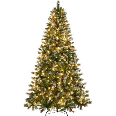Yaheetech 6Ft/7.5Ft Pre-lit Frosted Artificial Christmas Tree