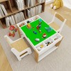 Whisen Kids 2 in 1 Play Table & 2 Chairs Set, with 7 Storage Compartments, Compatible with LEGO Building Block - White & Green - 4 of 4