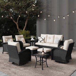 LayinSun Outdoor Patio Furniture Set, Black Rattan Wicker Sectional Swivel Rocker Chairs Sets - 1 of 4