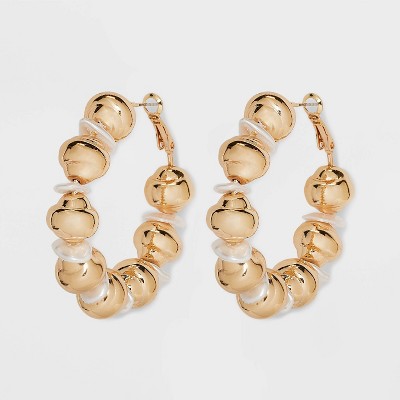 Pearl and Gold Nugget Hoop Earrings - A New Day&#8482; Gold/White