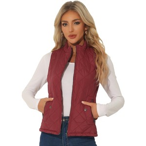 Allegra K Women's Stand Collar Lightweight Gilet Quilted Zip Vest - 1 of 4