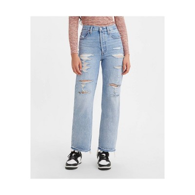 Levi's Ribcage Straight Ankle Women's Size 25x27 Distressed Denim Blue Jeans  for sale online