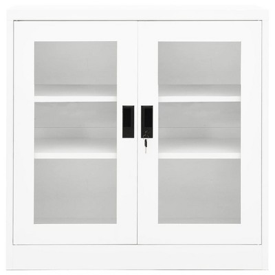 vidaXL White Office Cabinet - Scandinavian Style Steel Office Cabinet - 2-Door Steel Filing Cabinet with Glass Doors - Adjustable and Lockable Shelves