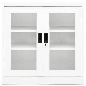 vidaXL White Office Cabinet - Scandinavian Style Steel Office Cabinet - 2-Door Steel Filing Cabinet with Glass Doors - Adjustable and Lockable Shelves - 1 of 4