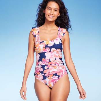 Women's Full Coverage Floral Print Ruffle Sleeve One Piece Swimsuit - Kona Sol™ Multi